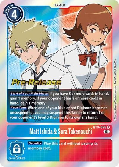 Matt Ishida and Sora Takenouchi BT9-085 R X Record Pre-Release Cards Digimon card