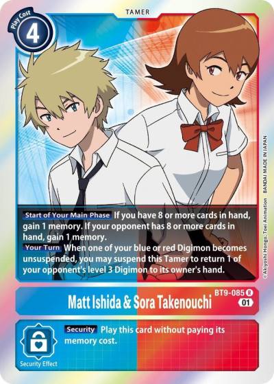 Matt Ishida and Sora Takenouchi BT9-085 R X Record Digimon card