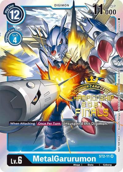MetalGarurumon (2021 Championship Finals Event Pack Alt-Art Gold Stamp Set) ST2-11 SR Starter Deck 02: Cocytus Blue Digimon card