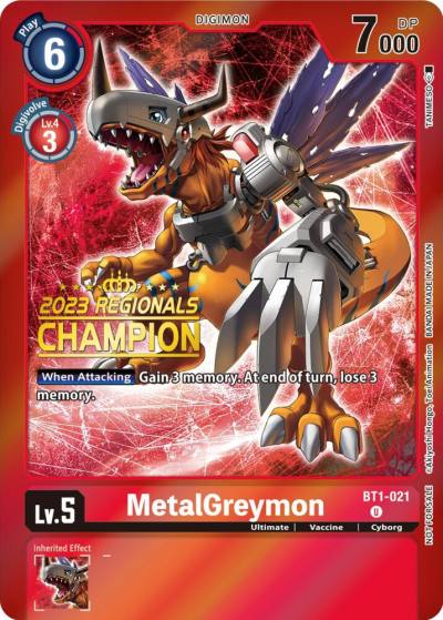 MetalGreymon 2023 Regionals Champion BT1-021 U Release Special Booster 1.0 Digimon card