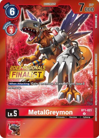 MetalGreymon 2023 Regionals Finalist BT1-021 U Release Special Booster 1.0 Digimon card
