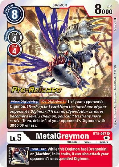 MetalGreymon BT8-067 R New Awakening Pre-Release Cards Digimon card