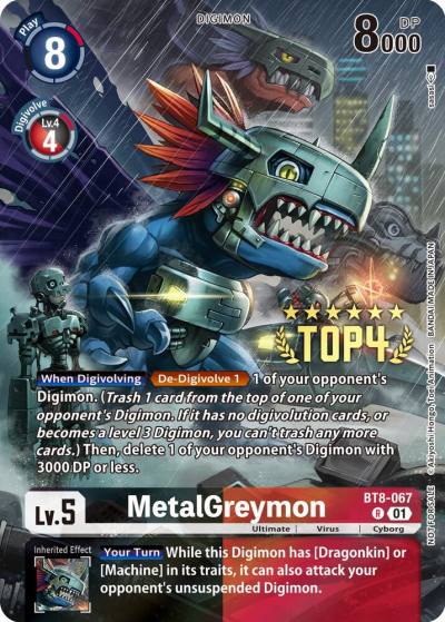 MetalGreymon Digimon 3 On 3 Top 4 BT8-067 R New Awakening Digimon card