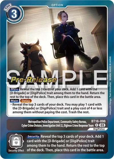 Metropolitan Police Department Community Safety Bureau Cyber Crime Division Investigation Unit 11 BT16-096 R Beginning Observer Pre-Release Cards Digimon card