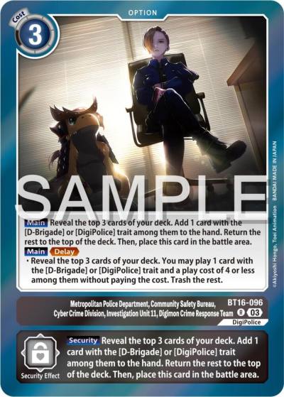 Metropolitan Police Department Community Safety Bureau Cyber Crime Division Investigation Unit 11 BT16-096 R Beginning Observer Digimon card