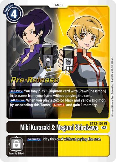 Miki Kurosaki and Megumi Shirakawa BT13-101 U Versus Royal Knights Pre-Release Cards Digimon card