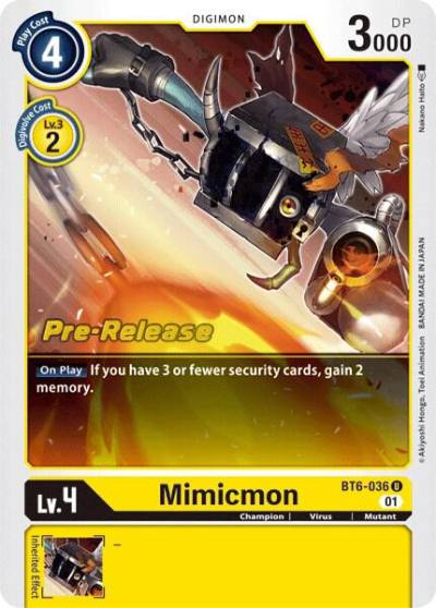 Mimicmon BT6-036 U Double Diamond Pre-Release Cards Digimon card