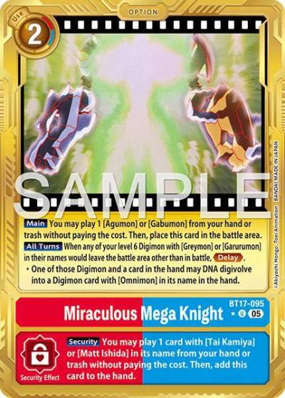 Miraculous Mega Knight Gold Border BT17-095 U Advanced Booster Digimon Generation Digimon card