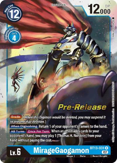 MirageGaogamon BT13-031 R Versus Royal Knights Pre-Release Cards Digimon card
