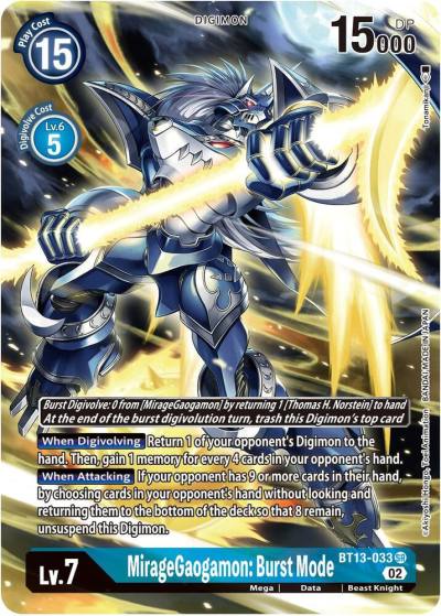 MirageGaogamon Burst Mode Alternate Art BT13-033 SR Versus Royal Knights Digimon card