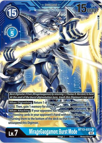 MirageGaogamon Burst Mode Alternate Art with Blue Background BT13-033 SR Versus Royal Knights Digimon card