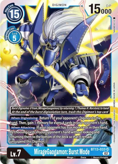 MirageGaogamon Burst Mode BT13-033 SR Versus Royal Knights Digimon card