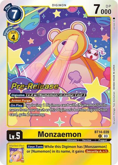 Monzaemon BT14-039 R Blast Ace Pre-Release Cards Digimon card