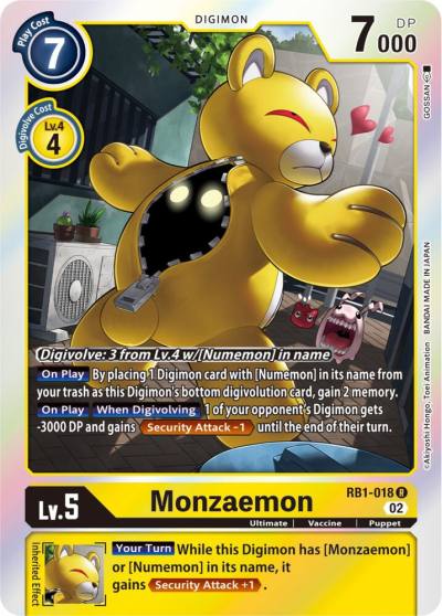 Monzaemon RB1-018 R Resurgence Booster Digimon card