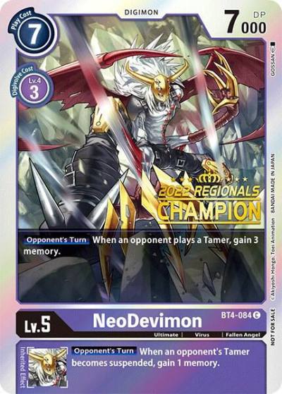 NeoDevimon 2022 Championship Online Regional Online Champion BT4-084 C Great Legend Digimon card