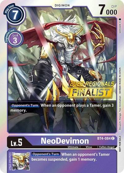 NeoDevimon 2022 Championship Online Regional Online Finalist BT4-084 C Great Legend Digimon card
