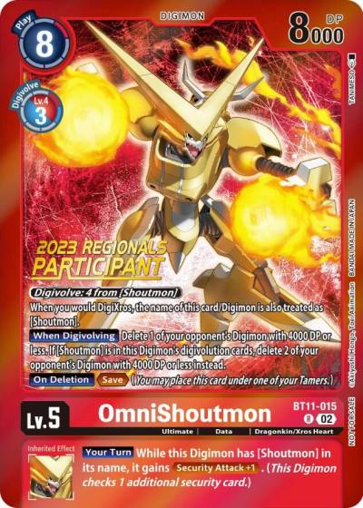 OmniShoutmon 2023 Regionals Participant BT11-015 R Dimensional Phase Digimon card