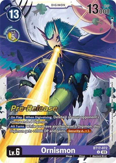 Ornismon BT17-072 U Secret Crisis Pre-Release Cards Digimon card