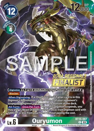 Ouryumon 2024 Regionals Finalist BT15-067 R Exceed Apocalypse Digimon card