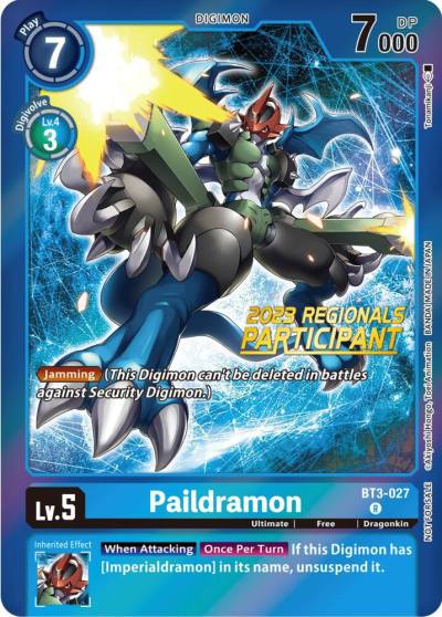 Paildramon 2023 Regionals Participant BT3-027 R Release Special Booster 1.5 Digimon card