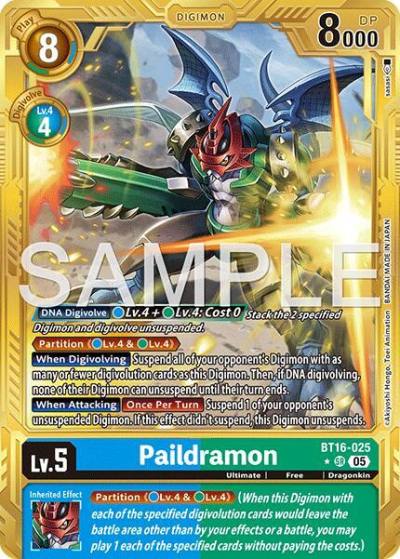 Paildramon Gold Border BT16-025 SR Advanced Booster Digimon Generation Digimon card