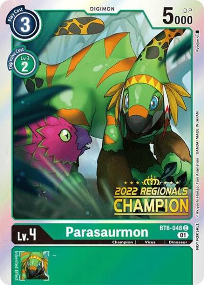 Parasaurmon 2022 Championship Online Regional Online Champion BT6-048 C Double Diamond Digimon card