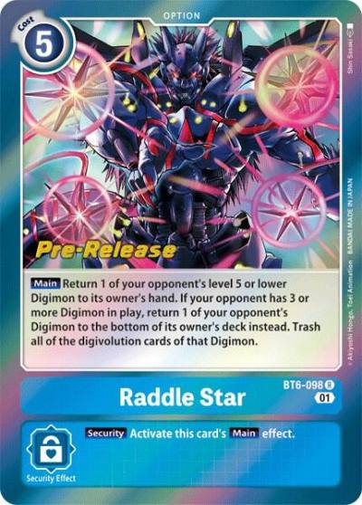 Raddle Star BT6-098 R Double Diamond Pre-Release Cards Digimon card