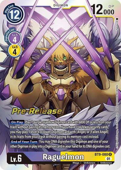 Raguelmon BT9-080 R X Record Pre-Release Cards Digimon card