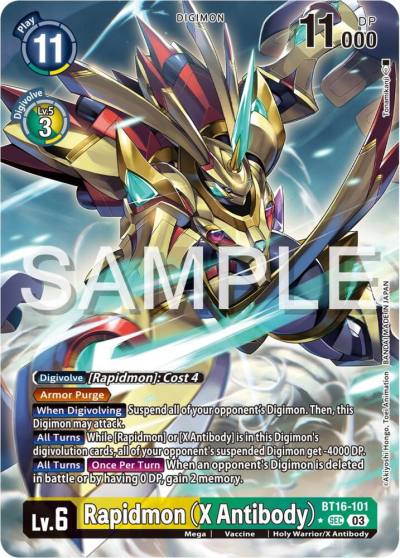 Rapidmon X Antibody Alternate Art BT16-101 SEC Beginning Observer Digimon card