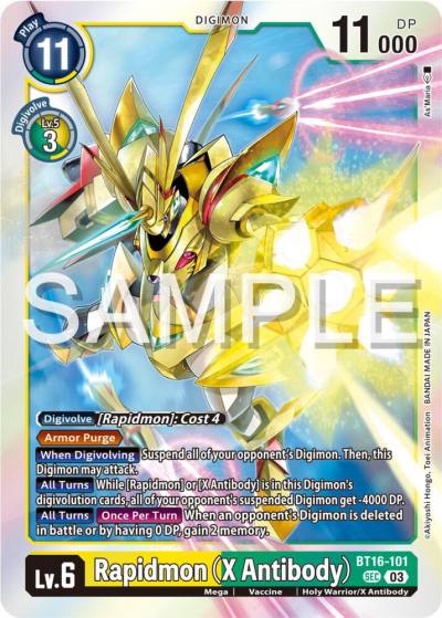 Rapidmon X Antibody BT16-101 SEC Beginning Observer Digimon card