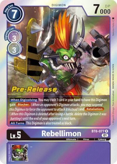 Rebellimon BT6-077 R Double Diamond Pre-Release Cards Digimon card