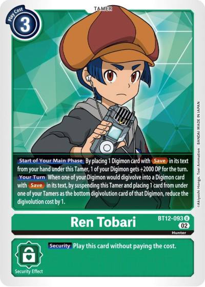 Ren Tobari BT12-093 U Across Time Digimon card