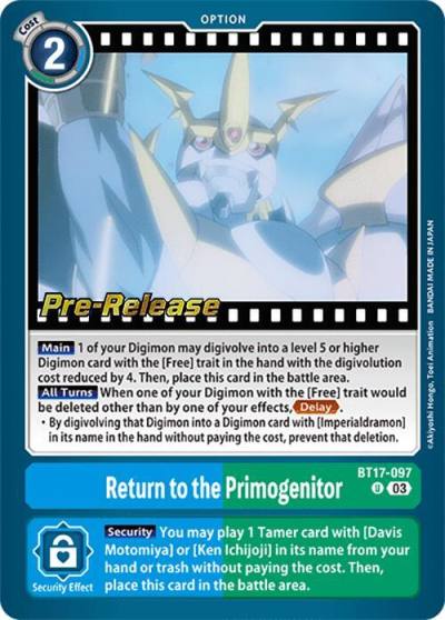 Return to the Primogenitor BT17-097 U Secret Crisis Pre-Release Cards Digimon card
