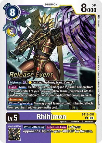 Rhihimon BT18-081 U Release Special Booster 2.0 Celebration Event Cards Digimon card