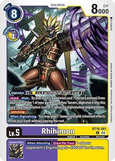 Rhihimon BT18-081 U Release Special Booster 2.0 Digimon card