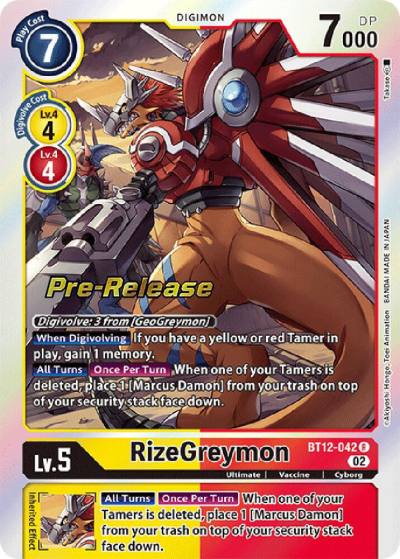 RizeGreymon BT12-042 R Across Time Pre-Release Cards Digimon card