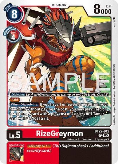RizeGreymon BT22-012 C Cyber Eden Digimon card