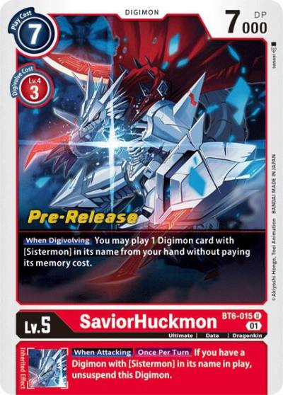SaviorHuckmon BT6-015 U Double Diamond Pre-Release Cards Digimon card