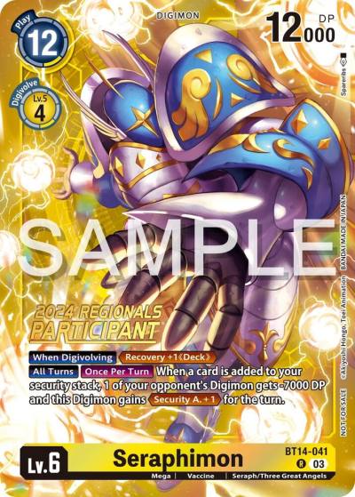 Seraphimon 2024 Regionals Participant BT14-041 R Blast Ace Digimon card