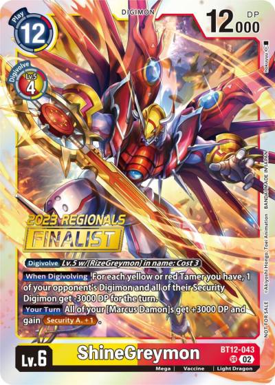 ShineGreymon 2023 Regionals Finalist BT12-043 SR Across Time Digimon card
