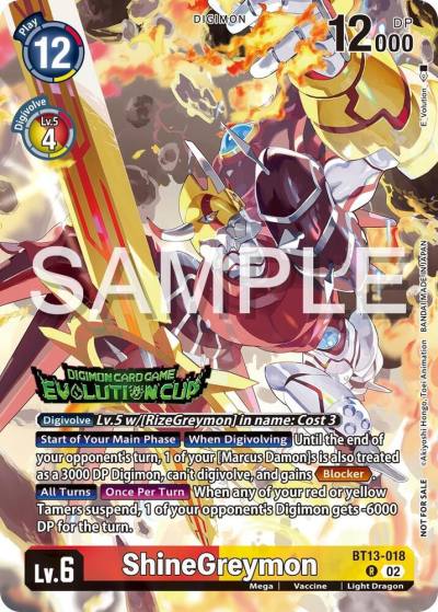 ShineGreymon 2024 Evolution Cup BT13-018 R Versus Royal Knights Digimon card