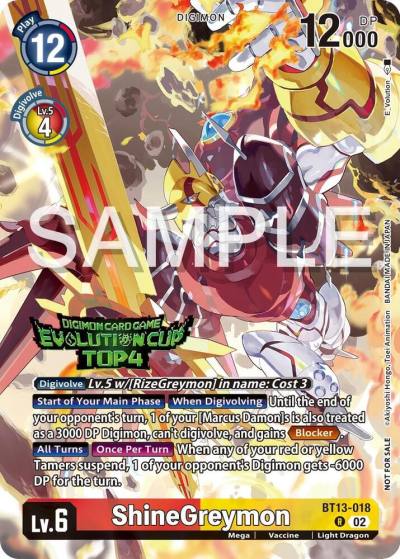 ShineGreymon 2024 Evolution Cup Top 4 BT13-018 R Versus Royal Knights Digimon card