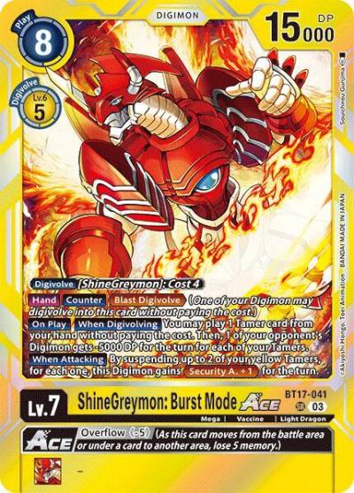 ShineGreymon Burst Mode ACE BT17-041 SR Secret Crisis Digimon card
