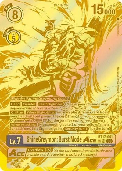 ShineGreymon Burst Mode ACE Textured BT17-041 SR Secret Crisis Digimon card