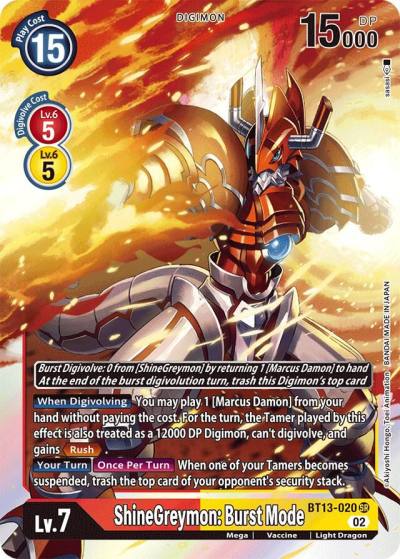 ShineGreymon Burst Mode BT13-020 SR Versus Royal Knights Digimon card