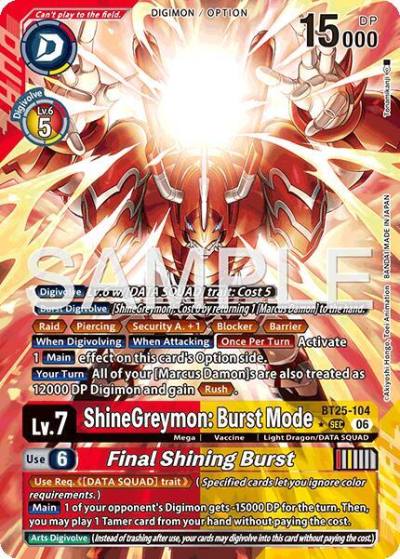 ShineGreymon: Burst Mode // Final Shining Burst Alternate Art BT25-104 SEC Dual Revolution Digimon card