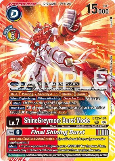 ShineGreymon: Burst Mode // Final Shining Burst BT25-104 SEC Dual Revolution Digimon card