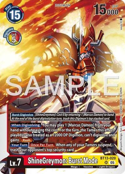 ShineGreymon: Burst Mode Reprint BT13-020 SR Advanced Booster Digimon Generation Digimon card