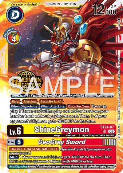 ShineGreymon // GeoGrey Sword Welcome Tamers Pack Vol2 ST24-07 SR Starter Deck 24: Data Squad Release Event Cards Digimon card