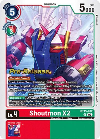 Shoutmon X2 BT15-012 U Exceed Apocalypse Pre-Release Cards Digimon card